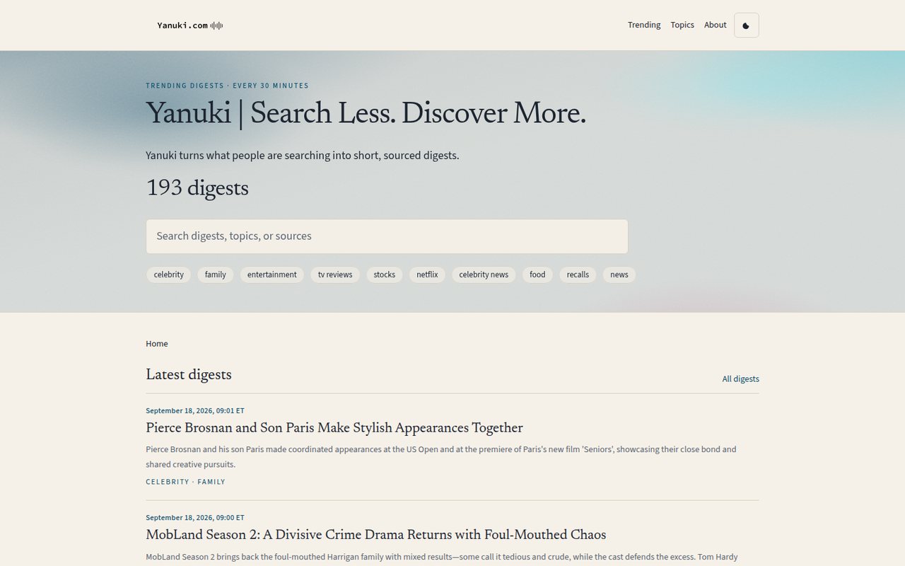 Yanuki homepage — Search less. Discover more.